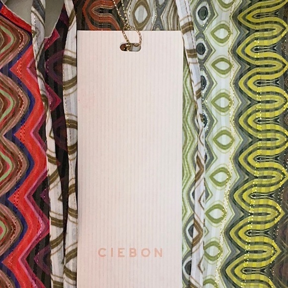 NWT Ciebon Top Lisa metallic blouse zig zag print sheer layer lined ruffle S M? - Picture 14 of 17